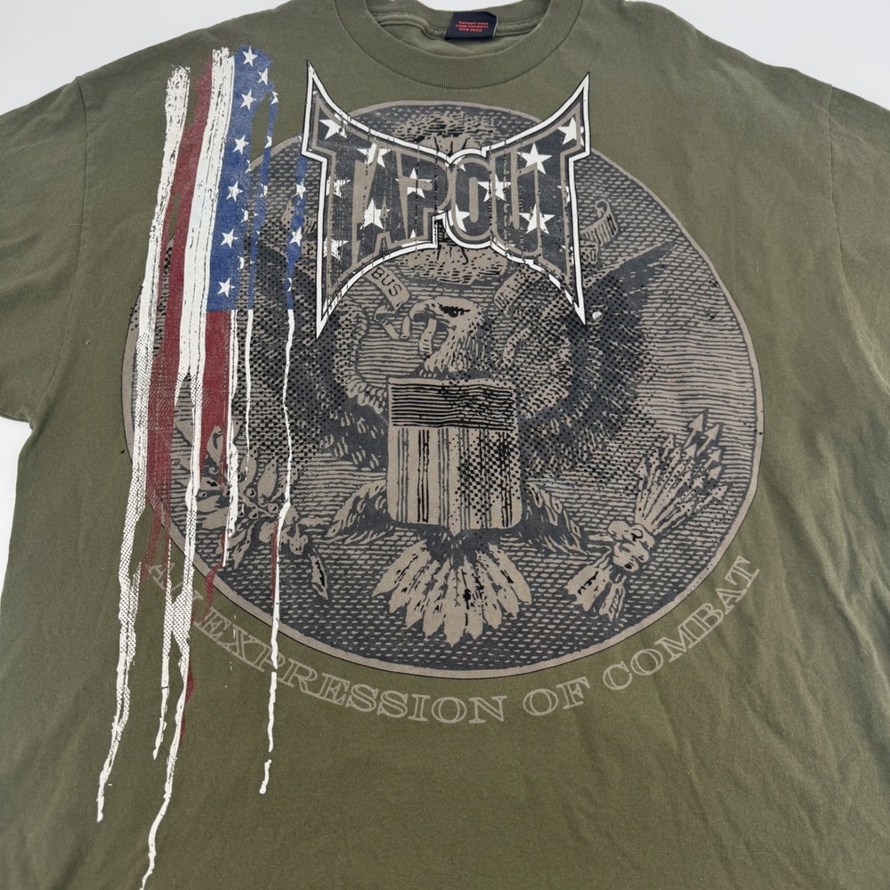 Tapout Y2K T Shirt Men XL Olive Green American Flag Eagle Graphic Print